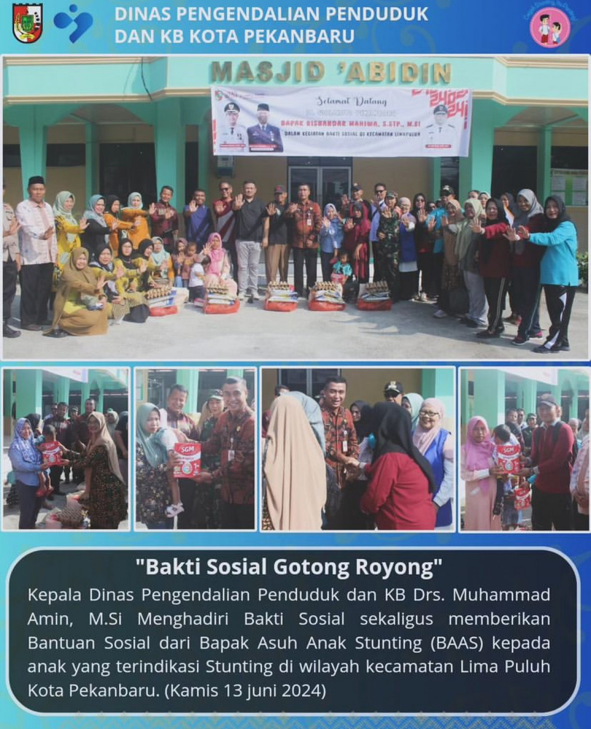 Kepala Disdalduk KB Pekanbaru Salurkan Bantuan Progtam BAAS Untuk Anak Stunting di Kecamatan Limapuluh