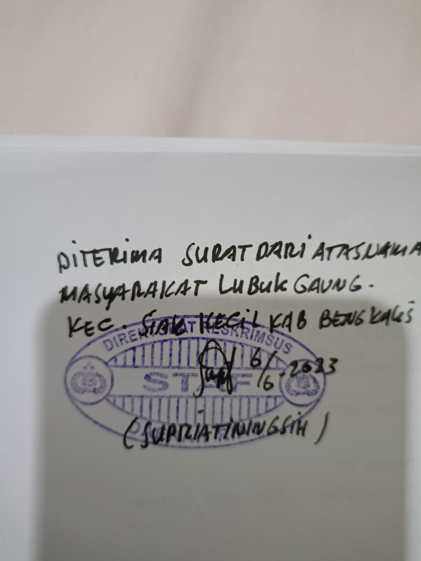 Terduga Mafia Tanah Telah Sah dilapor kan ke Polda Riau oleh masyarakat Desa Lubuk Gaung